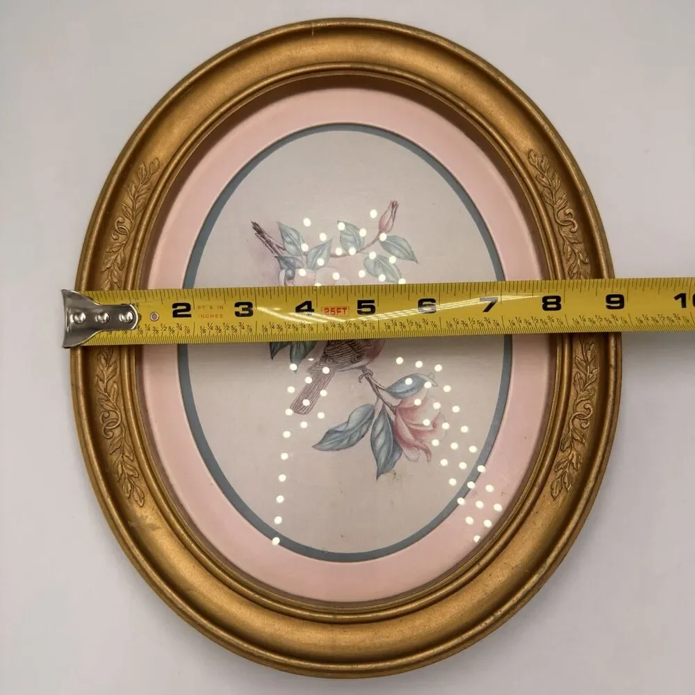 1983 HOMCO Kay Lamb Shannon Bird Magnolia Print Gold Oval Vintage Frame #3254